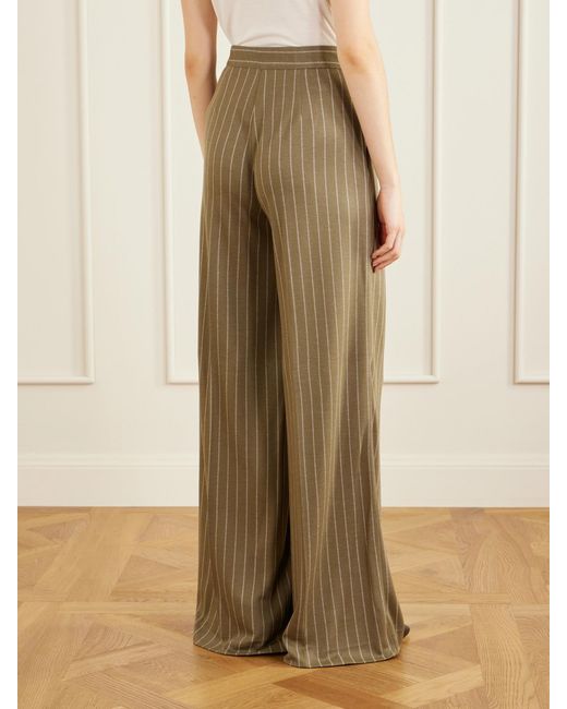 Max Mara Natural Striped Pleated Jersey Wide-Leg Pants