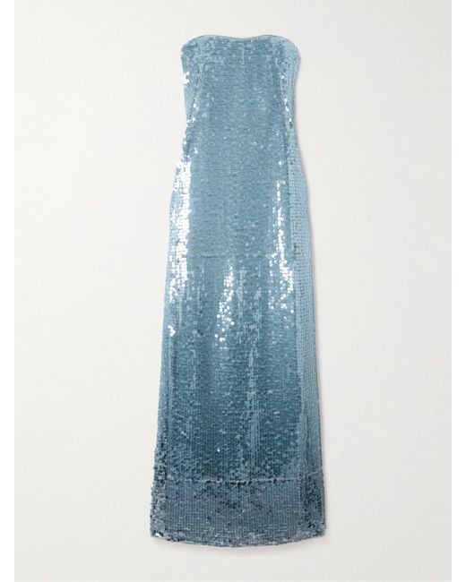Jonathan Simkhai Blue Leilani Trägerlose Robe Aus Crêpe Mit Pailletten