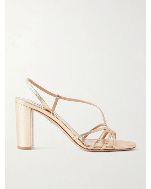 Aquazzura Natural Talk To Me 85 Metallic Leather Sandals