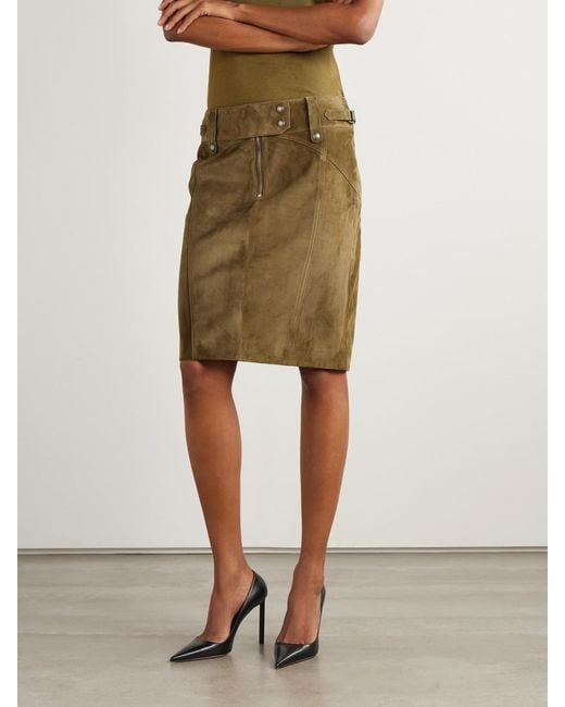 Tom Ford Green Belted Suede Skirt