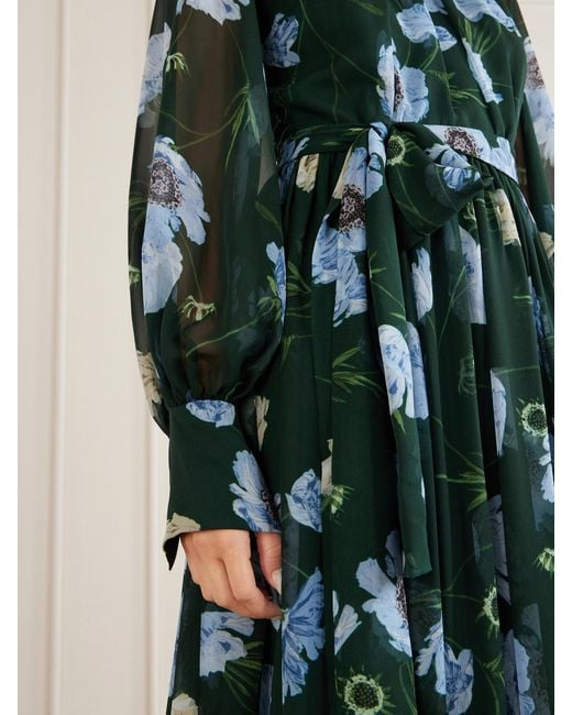 Erdem Green Floral-Printed Silk-Voile Gown