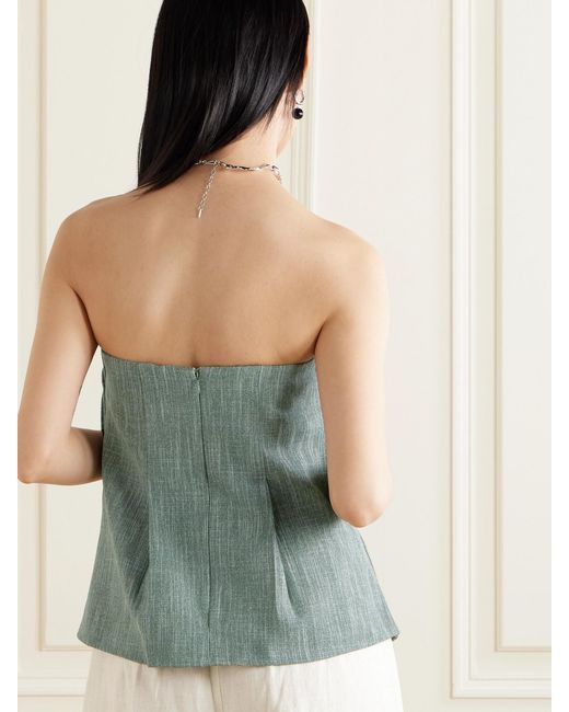 Co. Green Strapless Gathered Wool-Blend Top