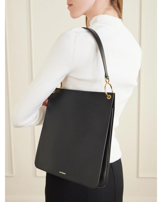 Jil Sander Black Otto Medium Leather Shoulder Bag