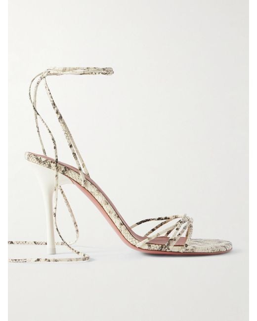 AMINA MUADDI Natural Lori Lace-Up Snake-Effect Leather Sandals