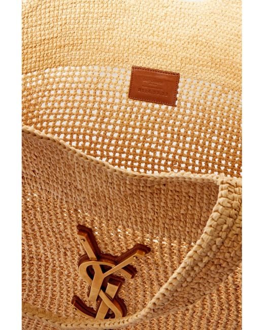Saint Laurent Natural Icare Maxi Embellished Leather-Trimmed Raffia Tote