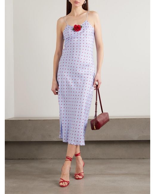 Rodarte White Appliquéd Printed Silk-Twill Midi Dress