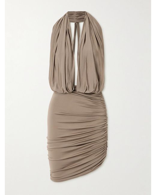 Magda Butrym Natural Ruffled Satin-Jersey Midi Dress