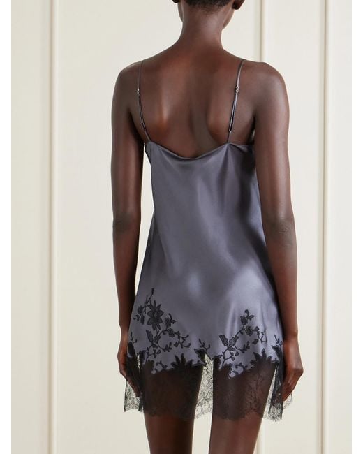 Carine Gilson Blue Lace-Embroidered Silk-Satin Mini Dress