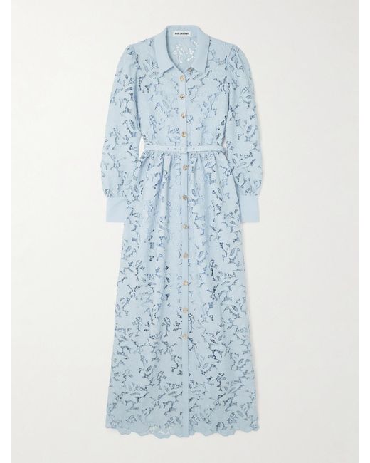 Self-Portrait Blue Belted Corded Lace Maxi Dress