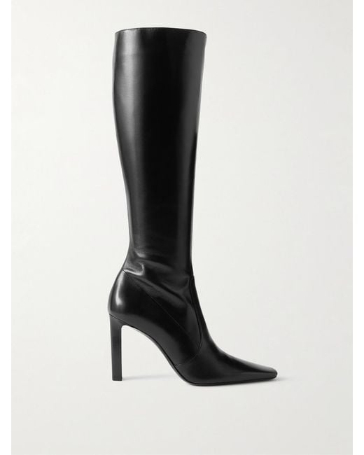 Saint Laurent Black Francoise Glossed-Leather Knee Boots