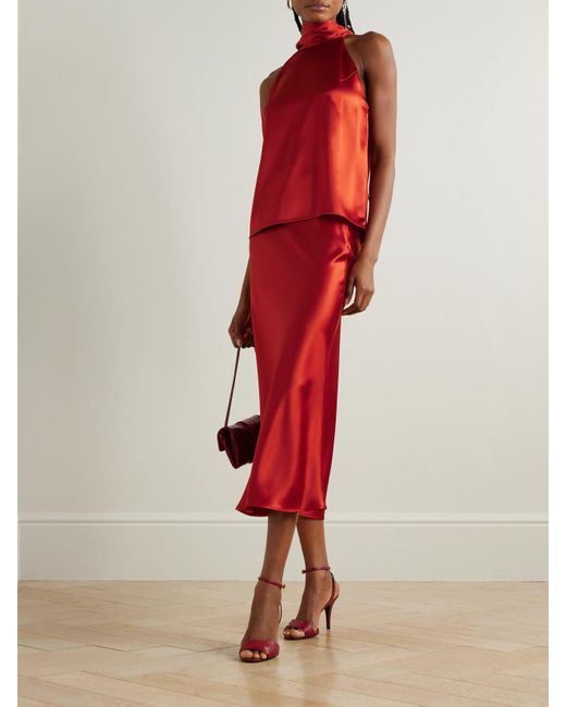 Jupe Midi En Satin Valletta Galvan en coloris Red