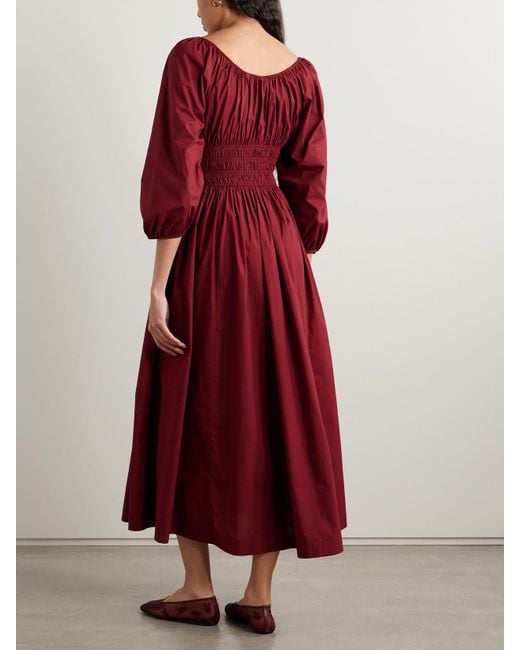 Doen Red Quintessa Midikleid Aus Biobaumwollpopeline Mit Raffungen Zum Binden