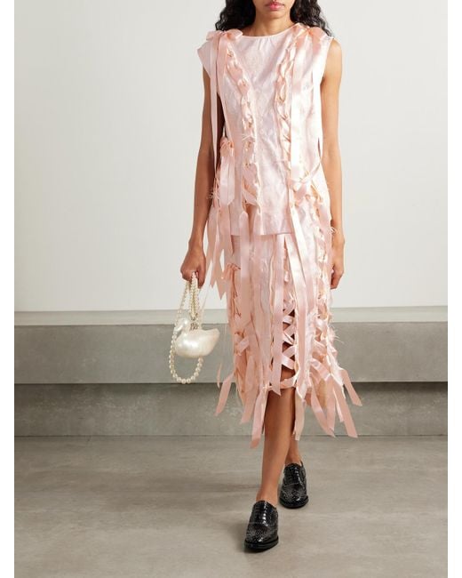 Jupe Midi En Brocart Effilé À Rubans Unraveling Ribbon Simone Rocha en coloris Pink