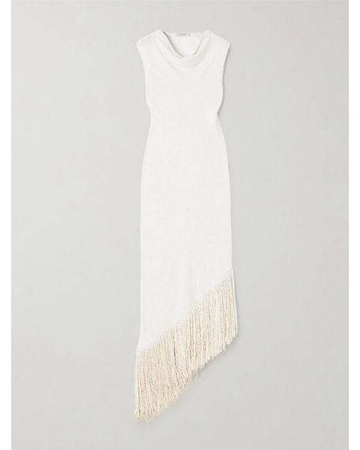 Gabriela Hearst White Awar Fringed Silk-Bouclé Maxi Dress
