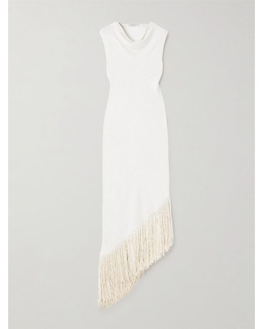 Gabriela Hearst White Awar Fringed Silk-Bouclé Maxi Dress