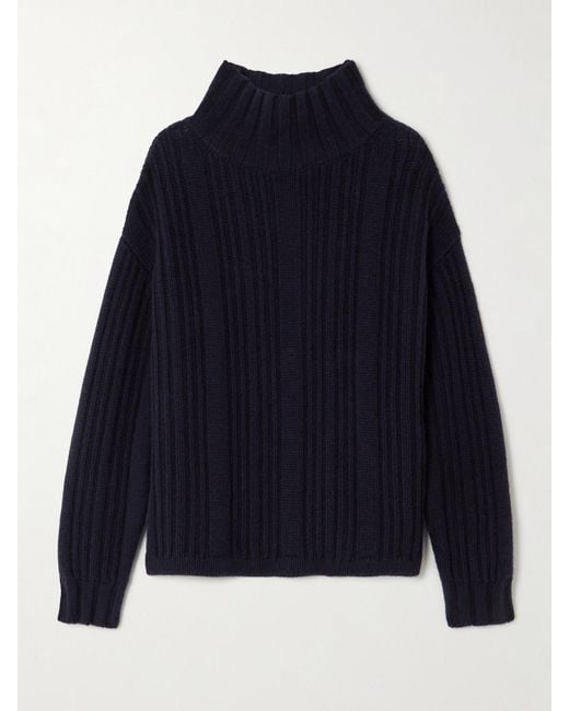 Max Mara Blue Vitalba Ribbed Wool And Cashmere-Blend Turtleneck Sweater