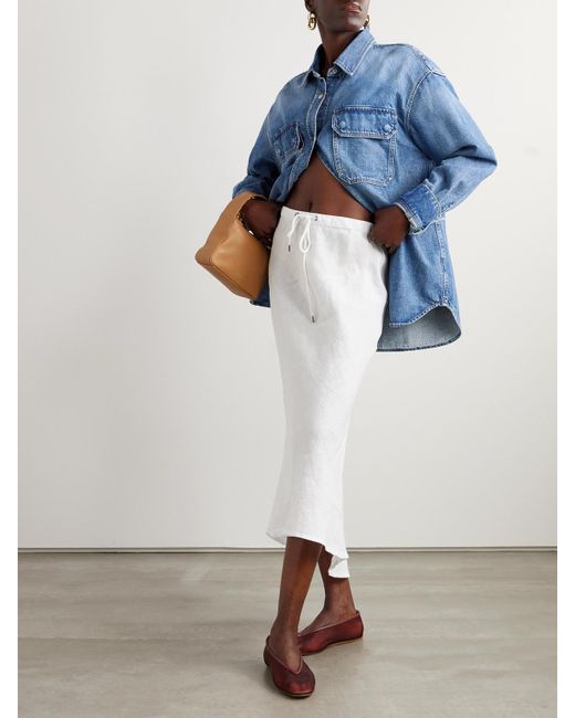 James Perse White Surfside Asymmetrischer Rock Aus Leinen