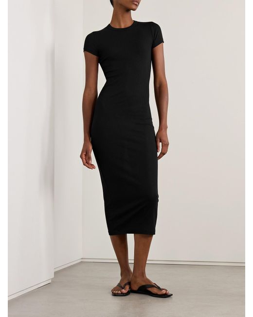 Robe Midi En Jersey De Coton Stretch Côtelé James Perse en coloris Black