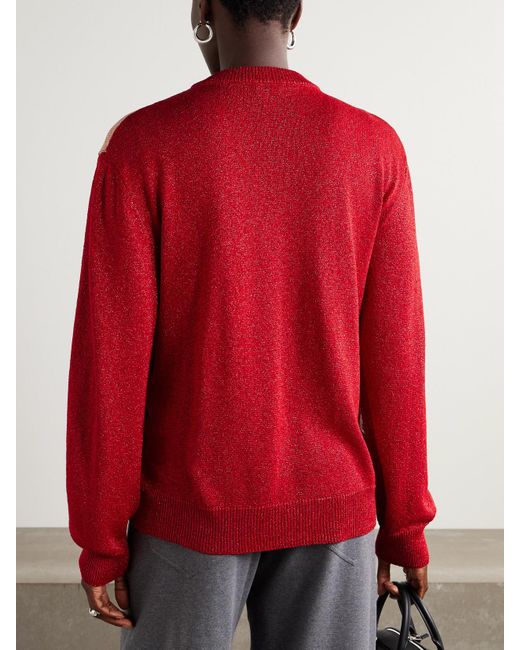 Bode Red Two-Tone Lamé Cardigan