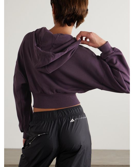 Adidas By Stella McCartney Purple Truecasuals Verkürzte Kapuzenjacke Aus Biobaumwoll-Jersey Mit Logoprint
