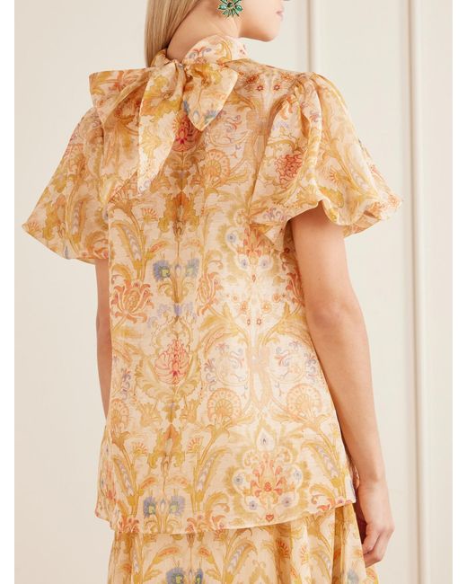 Zimmermann Natural Valiant Bubble Linen And Silk-Blend Blouse