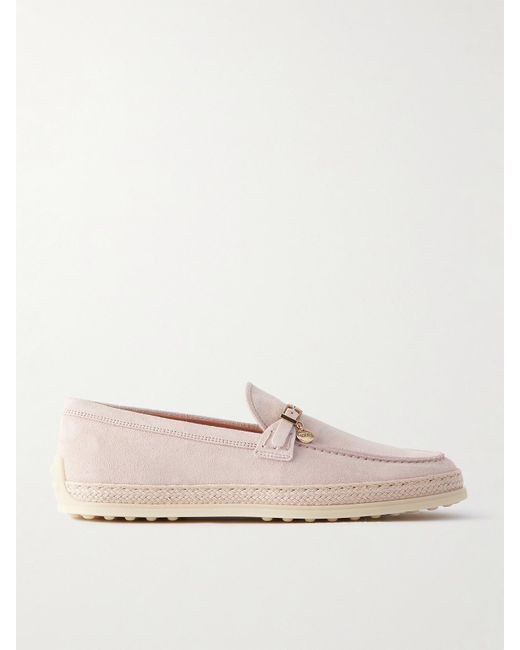 Mocassins En Daim À Finitions En Raphia Tod's en coloris Natural