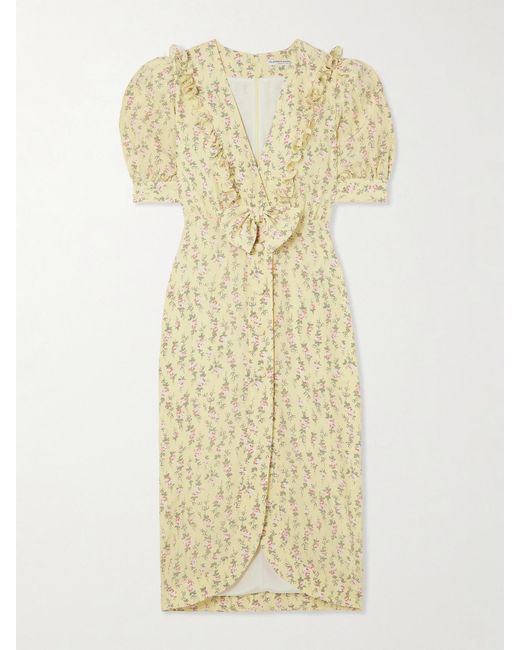Alessandra Rich Metallic Garden Party Bow-Detailed Floral-Print Silk Crepe De Chine Midi Dress