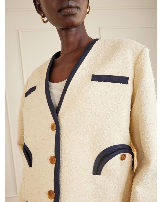 Blazé Milano Natural Orinda Riviera Cropped Cotton-Blend Bouclé Blazer