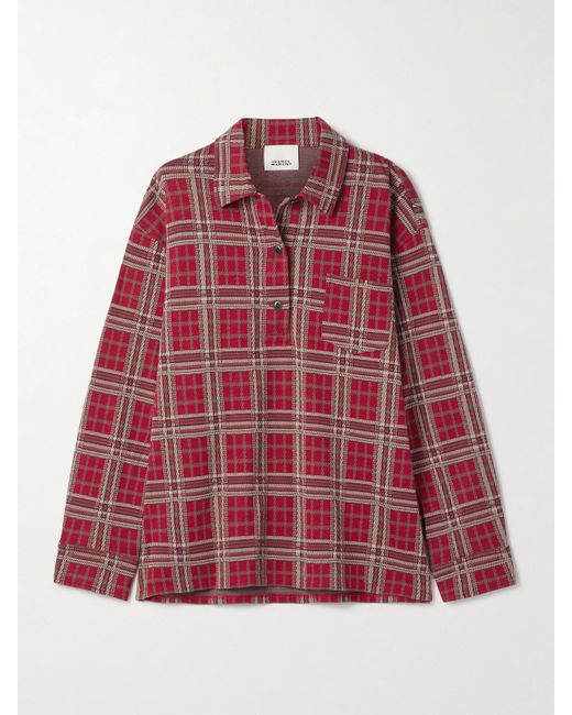 Isabel Marant Red Bruna Oversized Checked Cotton Shirt