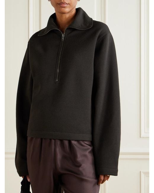 Lemaire Black Wool And Cotton-Blend Zip-Up Sweater