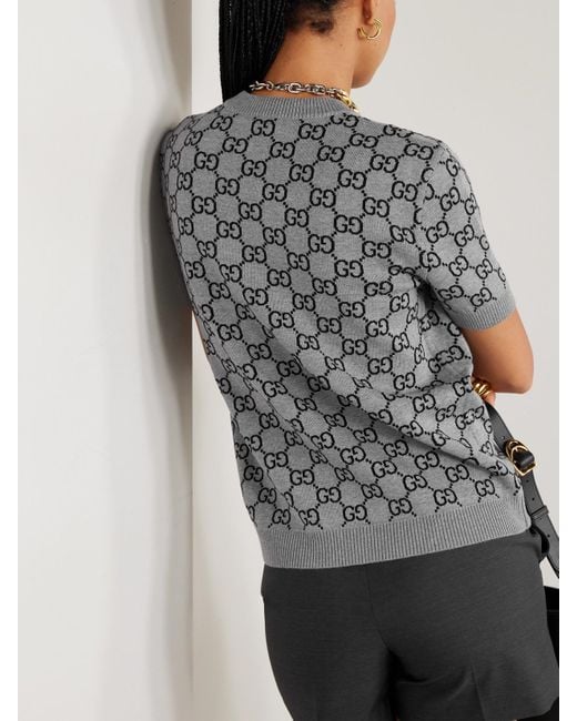Gucci Gray Jacquard-Knit Wool-Blend Sweater