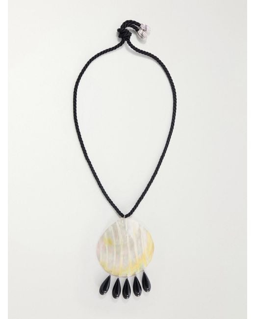 Julietta Natural Iris Rhodium-Plated, Shell, Resin And Cord Necklace