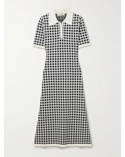 Robe Midi En Mailles Jacquard À Carreaux Et À Volants Saige Sea en coloris White