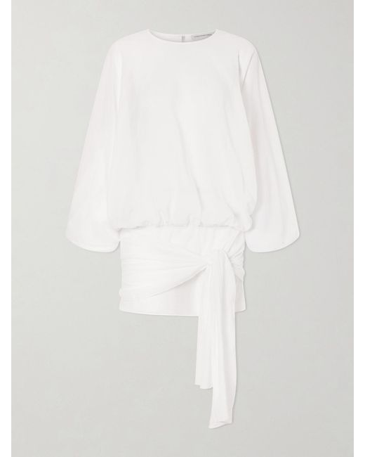 Christopher Esber White Porto Tie-Detailed Gathered Cotton-Voile Mini Dress