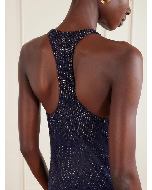 Ralph Lauren Blue Claeton Crystal-Embellished Crepe Halterneck Gown