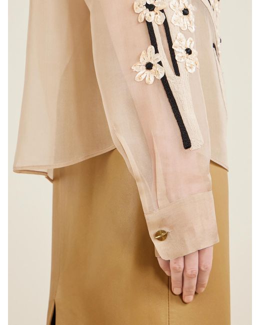Khaite Natural Appliquéd Embroidered Silk-Organza Shirt