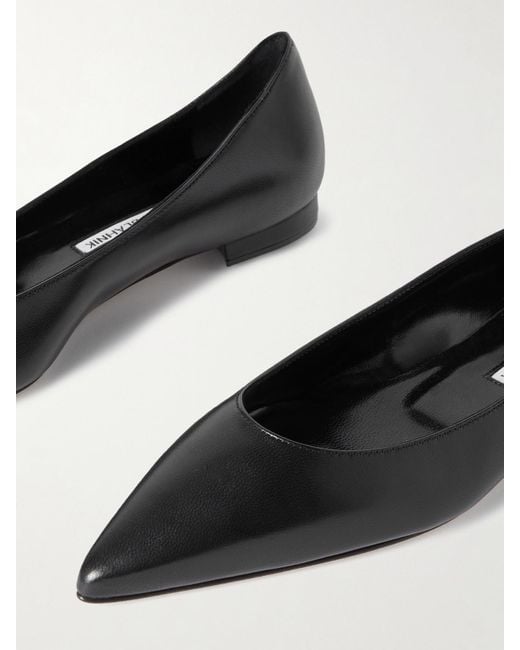 Manolo Blahnik White Kietta Leather Point-Toe Flats