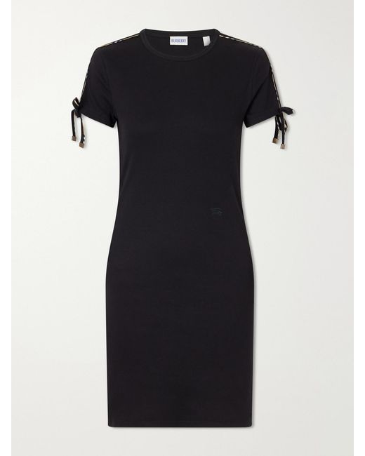 Burberry Black Tie-Detailed Ribbed Stretch-Cotton Jersey Mini Dress