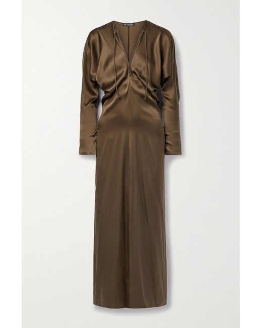 Loro Piana Draped Silk-satin Maxi Dress in Natural | Lyst