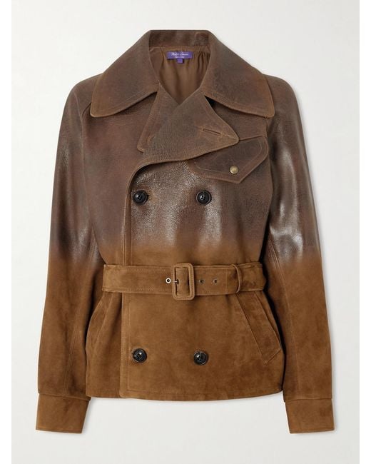 Ralph Lauren Brown Eldridge Belted Double-Breasted Dégradé Leather Jacket