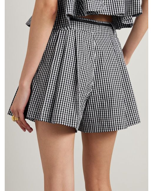 Sea Gray Neci Belted Pleated Gingham Cotton-Poplin Shorts