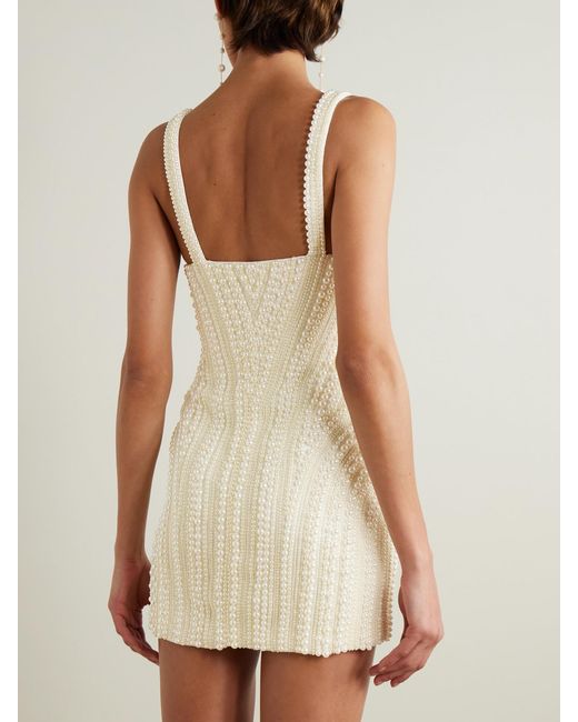 retroféte Natural Elaina Faux Pearl-Embellished Crepe Mini Dress