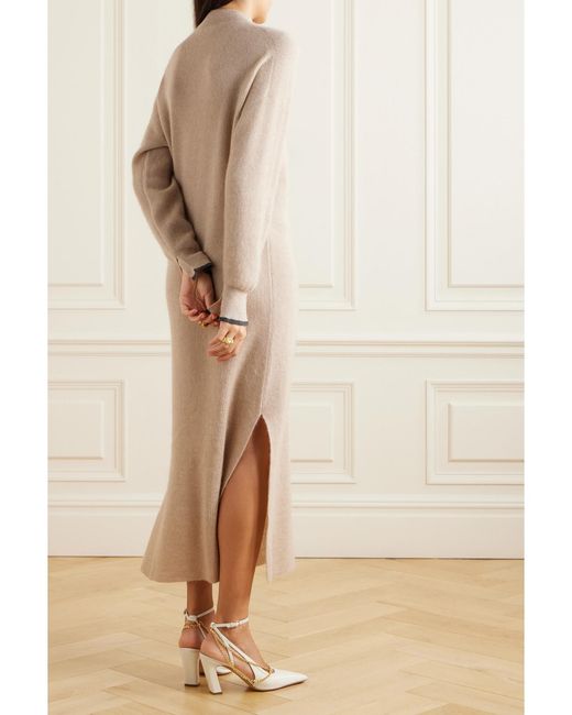 Brunello Cucinelli Natural Ribbed Alpaca And Cotton-Blend Midi Dress