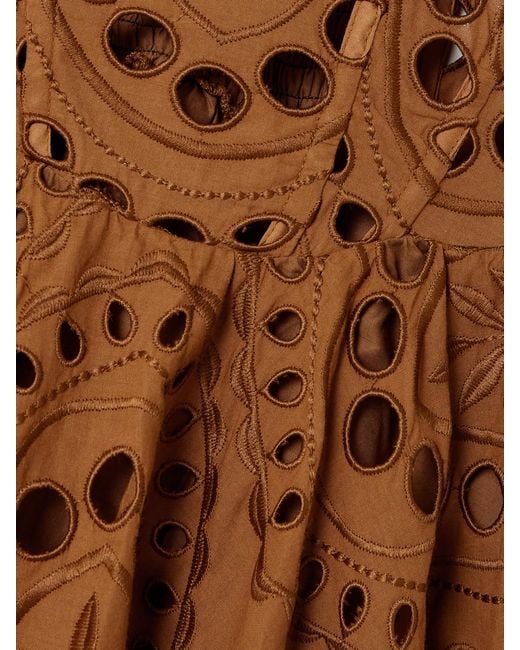 Charo Ruiz Brown Sandlight Broderie Anglaise Cotton-Blend Halterneck Mini Dress