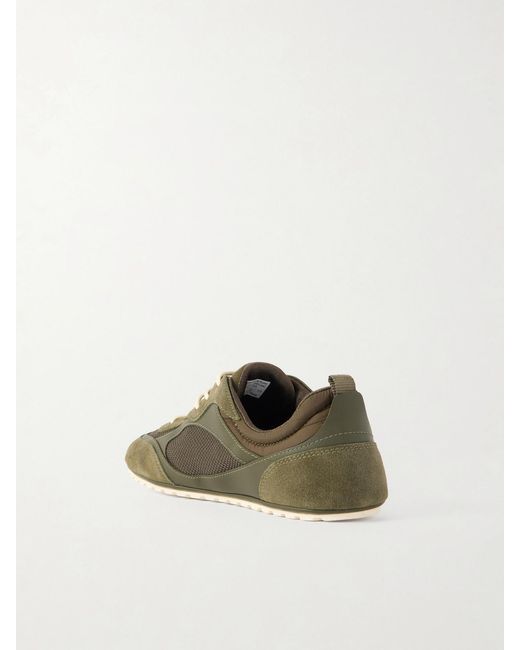 Tory Burch Green Field Shell-Trimmed Mesh, Leather And Suede Sneakers