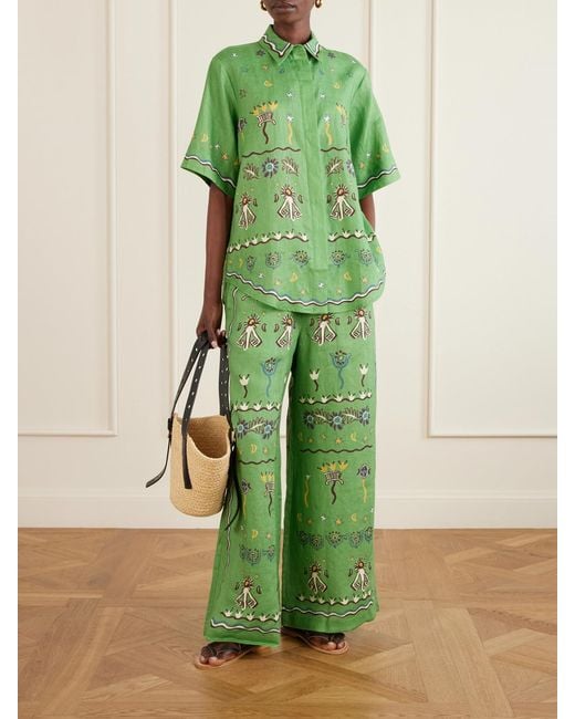 ALÉMAIS Green Sun Dancer Printed Linen Shirt