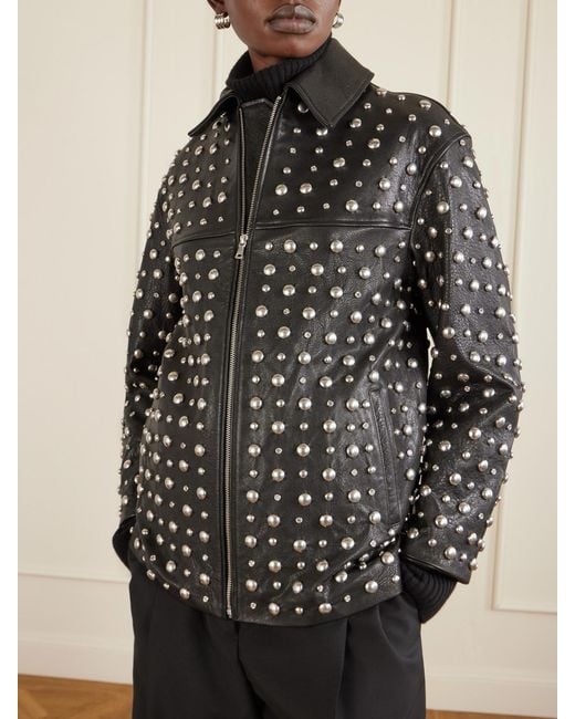 Nour Hammour Black Studded Leather Jacket