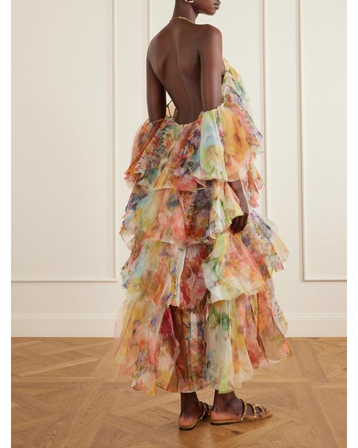 white floral print halterneck chiffon midi dress White Floral Print Chiffon Halterneck Maxi Dress