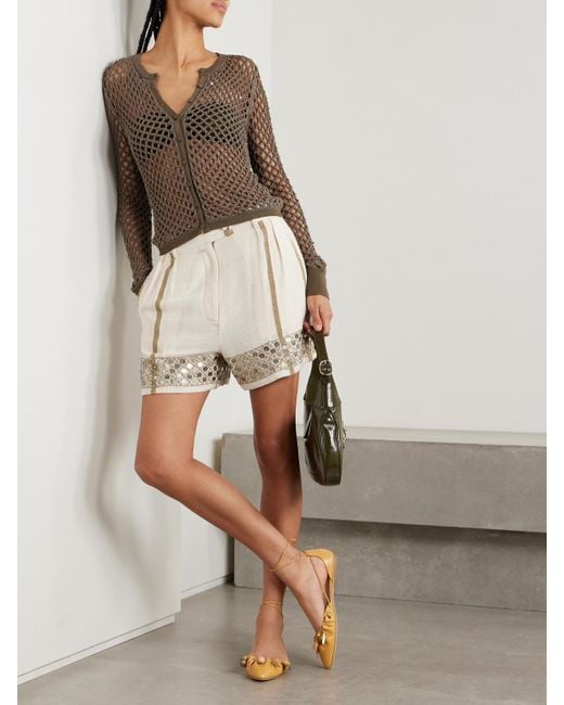 Alix Of Bohemia Natural Deena Embellished Cotton-Blend Shorts
