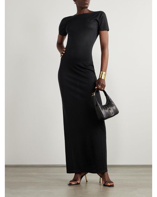 Saint Laurent Black Open-Back Wool Maxi Dress